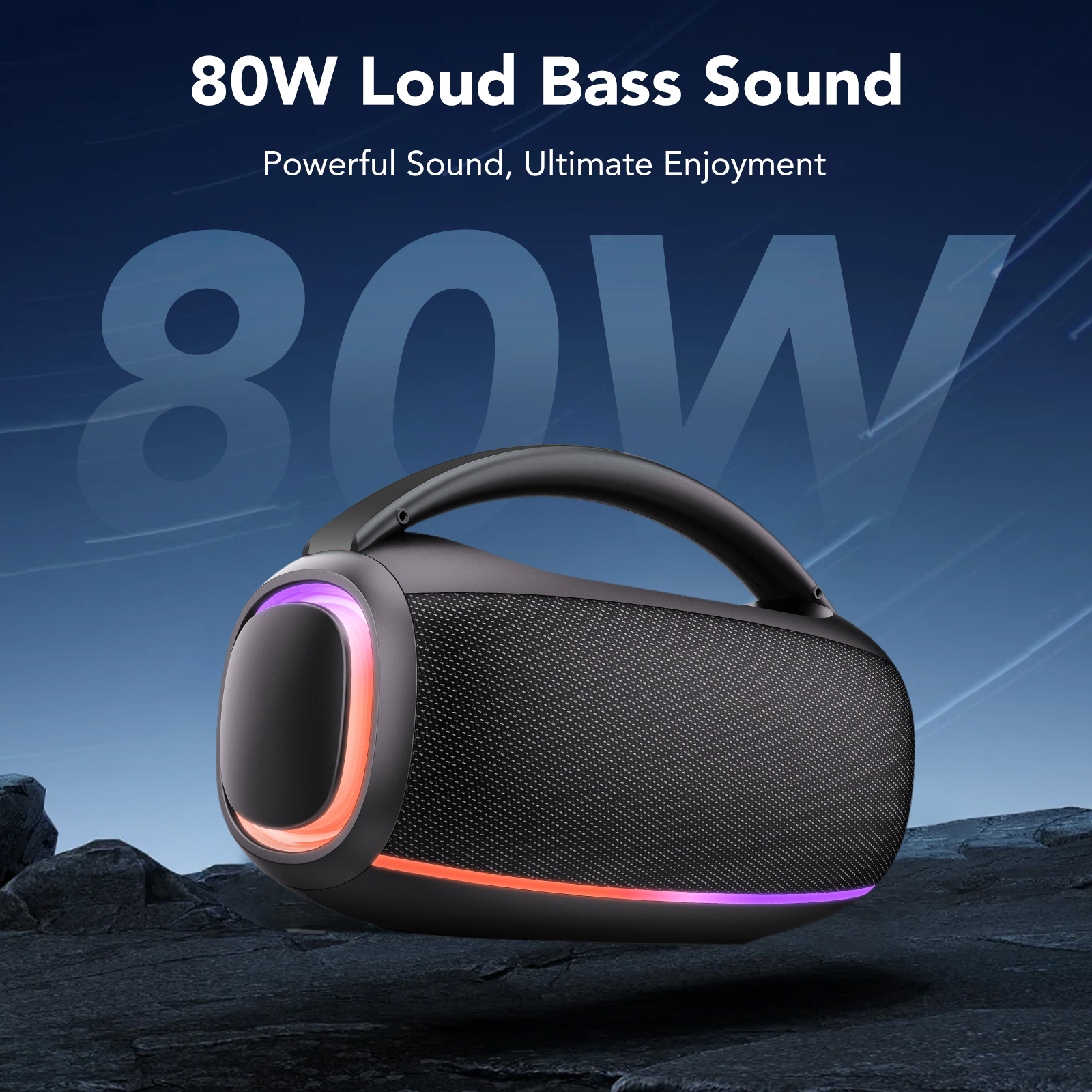 CASCHO 80W Outdoor Bluetooth Speaker with 24-Hour Battery, Black photo 2