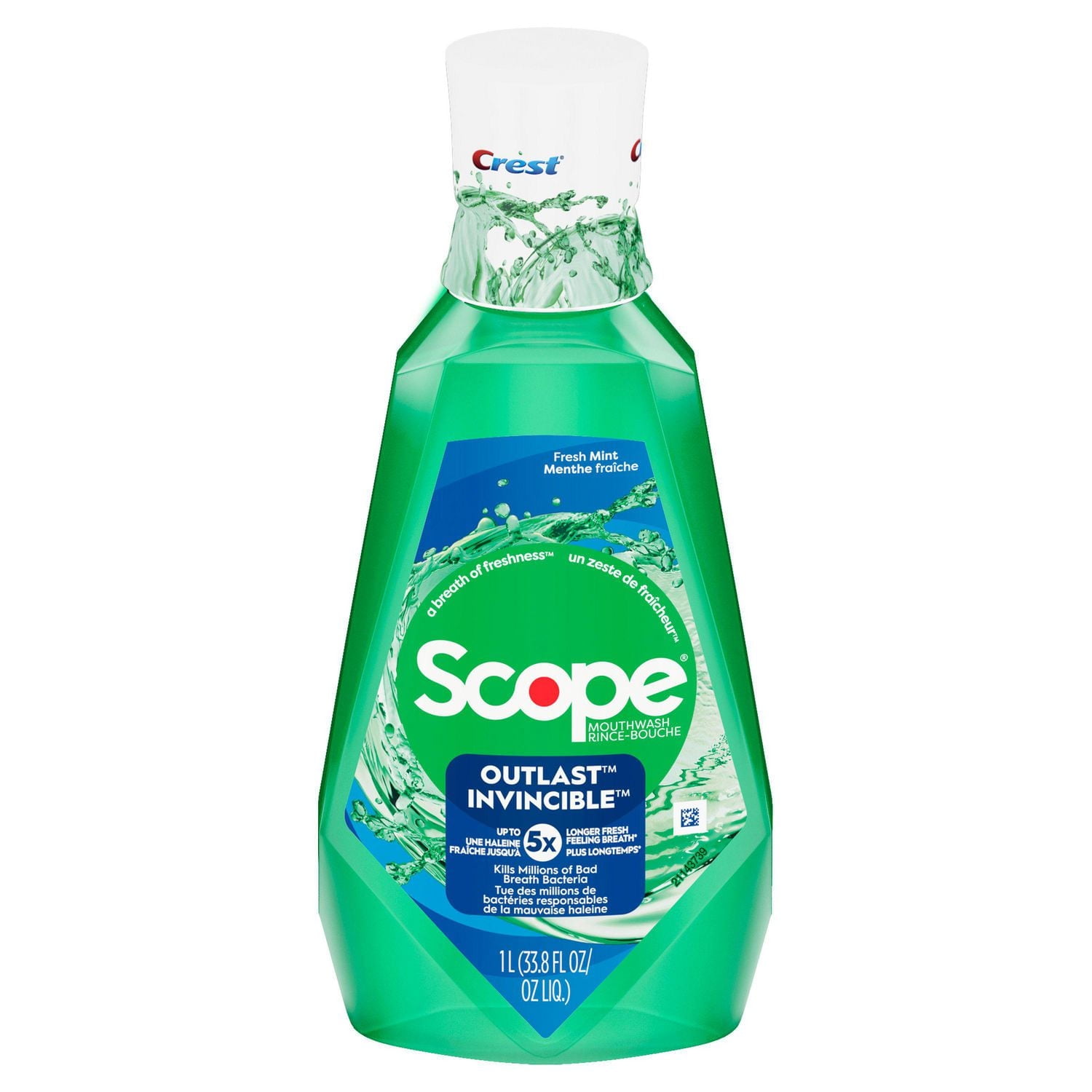 Crest Scope Outlast Mouthwash/Mouth Rinse, Long Lasting Freshness, Kills Millions of Bad Breath Germs, Fresh Mint, 1L