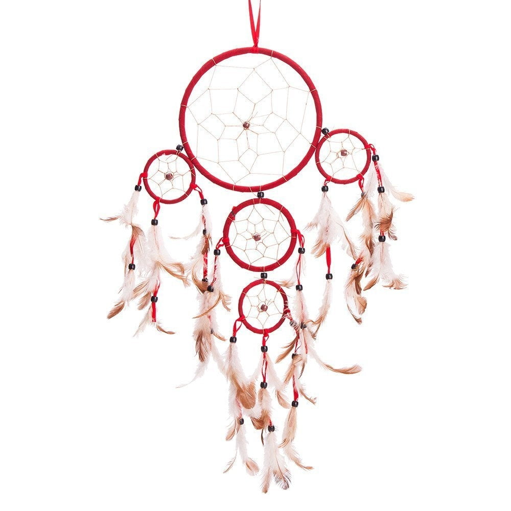 THY TRADING 22" Traditional Red Dream Catcher with Feathers Wall or Car