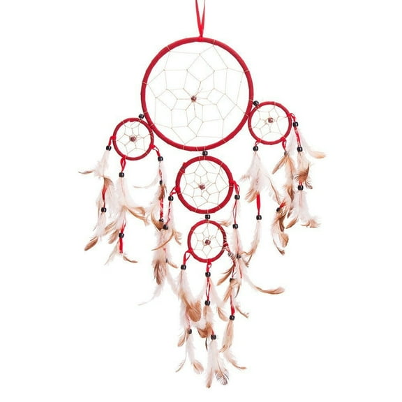 THY TRADING 22" Traditional Red Dream Catcher with Feathers Wall or Car Hanging Ornament 5 Circles