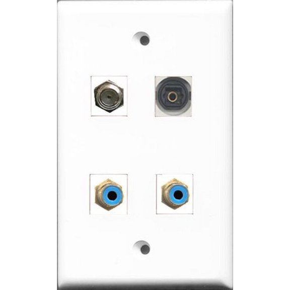 RiteAV - 2 Port RCA Blue and 1 Port Coax Cable TV- F-Type and 1 Port Toslink Wall Plate
