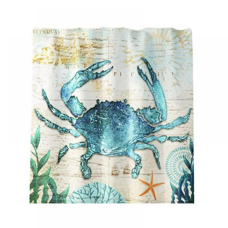 Sea Crab Shower Curtain, Nautical Ocean Shower Curtains with 12 Hooks,  Durable Waterproof Bath Curtain 