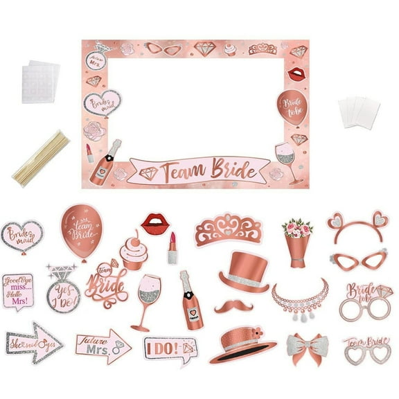 Team Bride Photo Booth Props Photo Frame with Stick for Bridal Shower Wedding Decoration Hen-Party Supplies Accessories