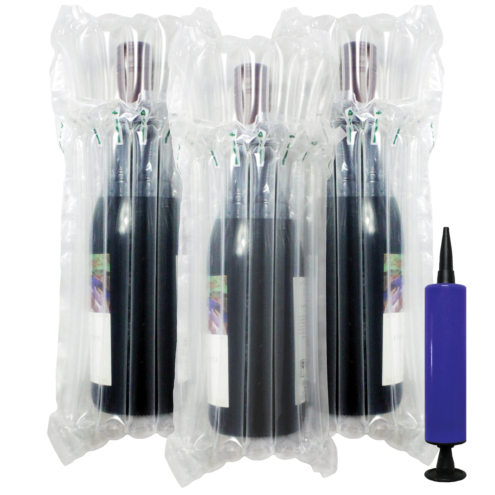 Wine Bottle Protector Bags 15 Pack - Inflatable Air Column Cushioning Sleeves Packaging Ensures Safe Transportation of Glass Bottles during Travel or Shipping with Free Pump