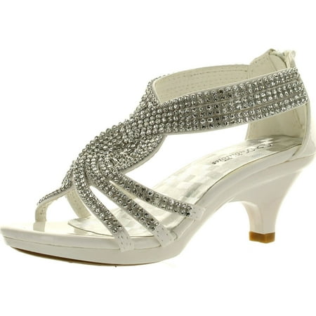 Rhinestone Platform Pump Heels - Fabulous Angel-37K Little Girls Bling Rhinestone Platform Dress Heels Sandals