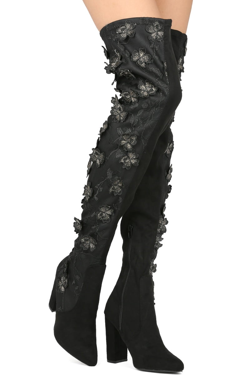 Alrisco New Women Wild Diva Katy09 Mixed Media Floral Over The Knee