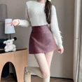 thumbnail image 2 of Minivestido de cintura alta Falda pantalón de corte A para mujer Pantalones cortos sexys y picantes Botas de cuero con punta abierta Moda otoño/invierno, 2 of 5