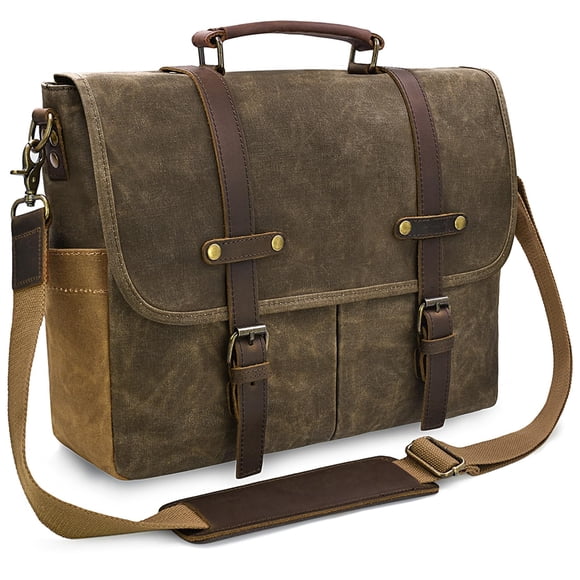 Sac Messager pour Hommes 15,6 Pouces Imperméable Vintage en Cuir Véritable Toile Cirée Mallette Grande Sacoche en Cuir pour Ordinateur Portable Sac à Bandoulière Robuste