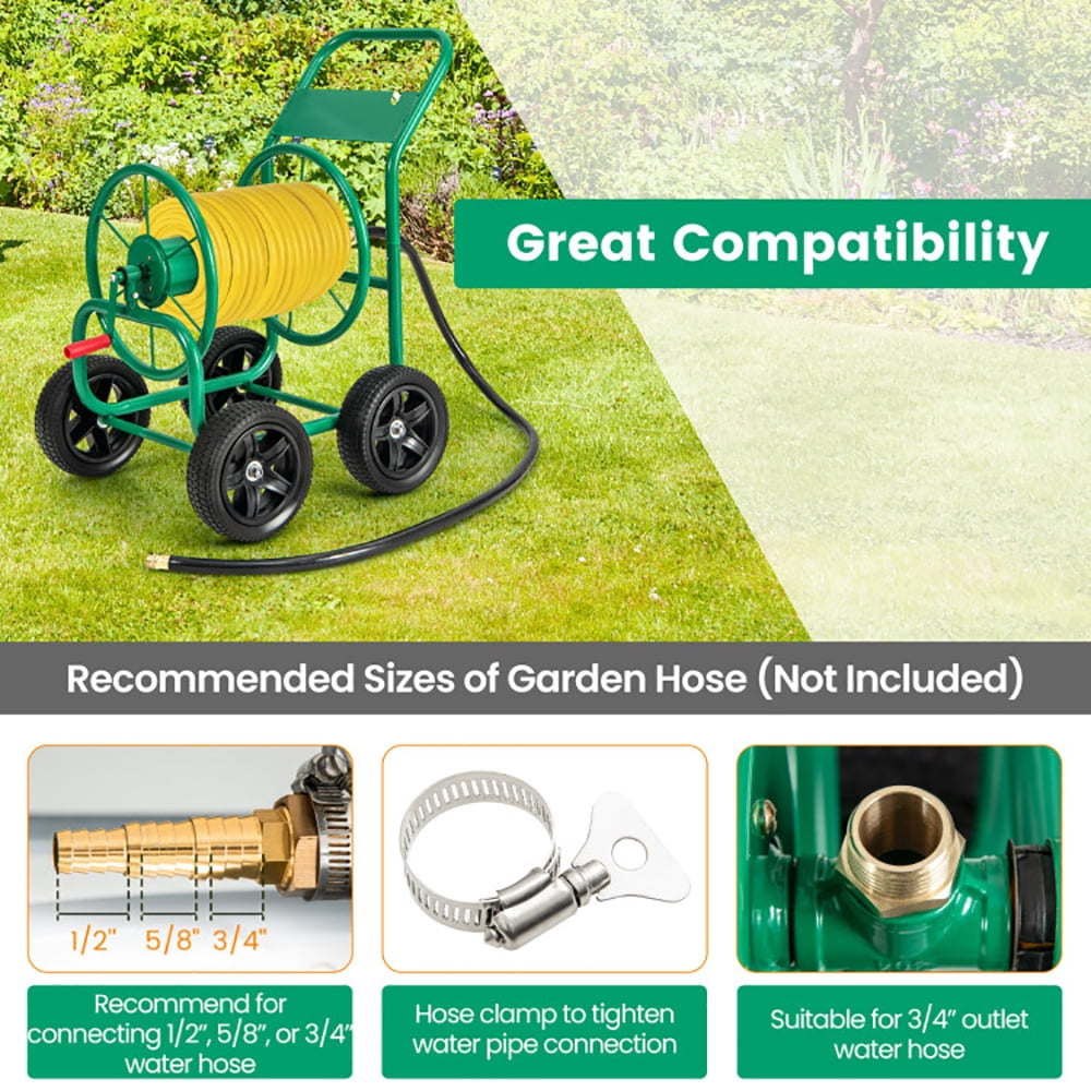 Resenkos Outdoor Patio Garden Truck, Cart, Garden Water Hose Reel Cart with 4 Wheels and Non-slip Grip-Green