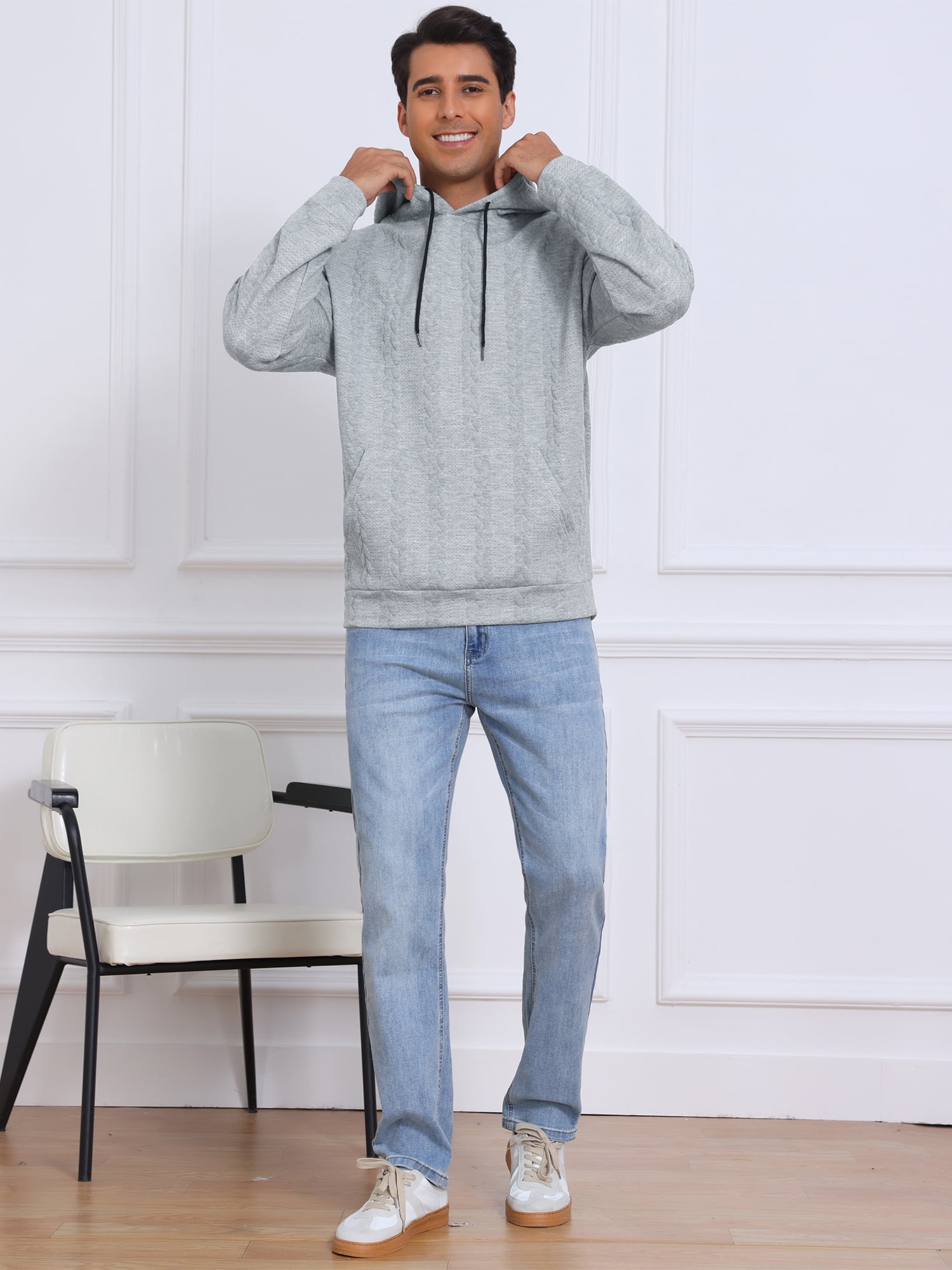 DARING DIVA Long Sleeve Jacquard Pullover Hooded Sweatshirts XL Gray