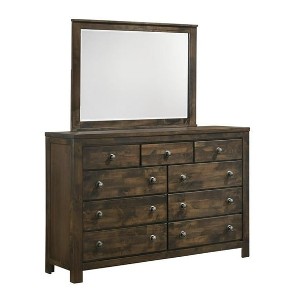 Pemberly Row Modern Solid Wood Dresser with Mirror in Rustic Gray