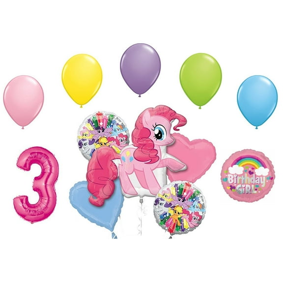 My Little Pony Pinkie Pie and Rainbow Dash 3rd Birthday Party Supplies 12 Piece Mylar & Latex Balloons Set Latex and Mylar Balloon Set
