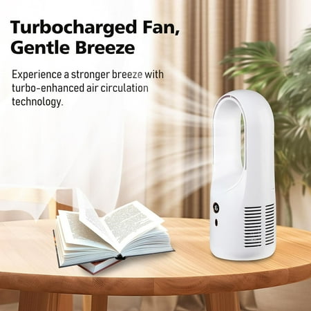 

Convenient and portable bladeless desk fan with a 13.8-inch size offering 6-speed settings for customized comfort. Perfect for personal use in the home office or while traveling. Effor