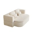 thumbnail image 2 of BUIORD 75" Convertible Loveseat Sofa, 2-in-1 Foldable Sleeper Sofa Bed with Multi Functional Blanket, Corduroy Floor Sofa for Living Room Bedroom, Beige, 2 of 8