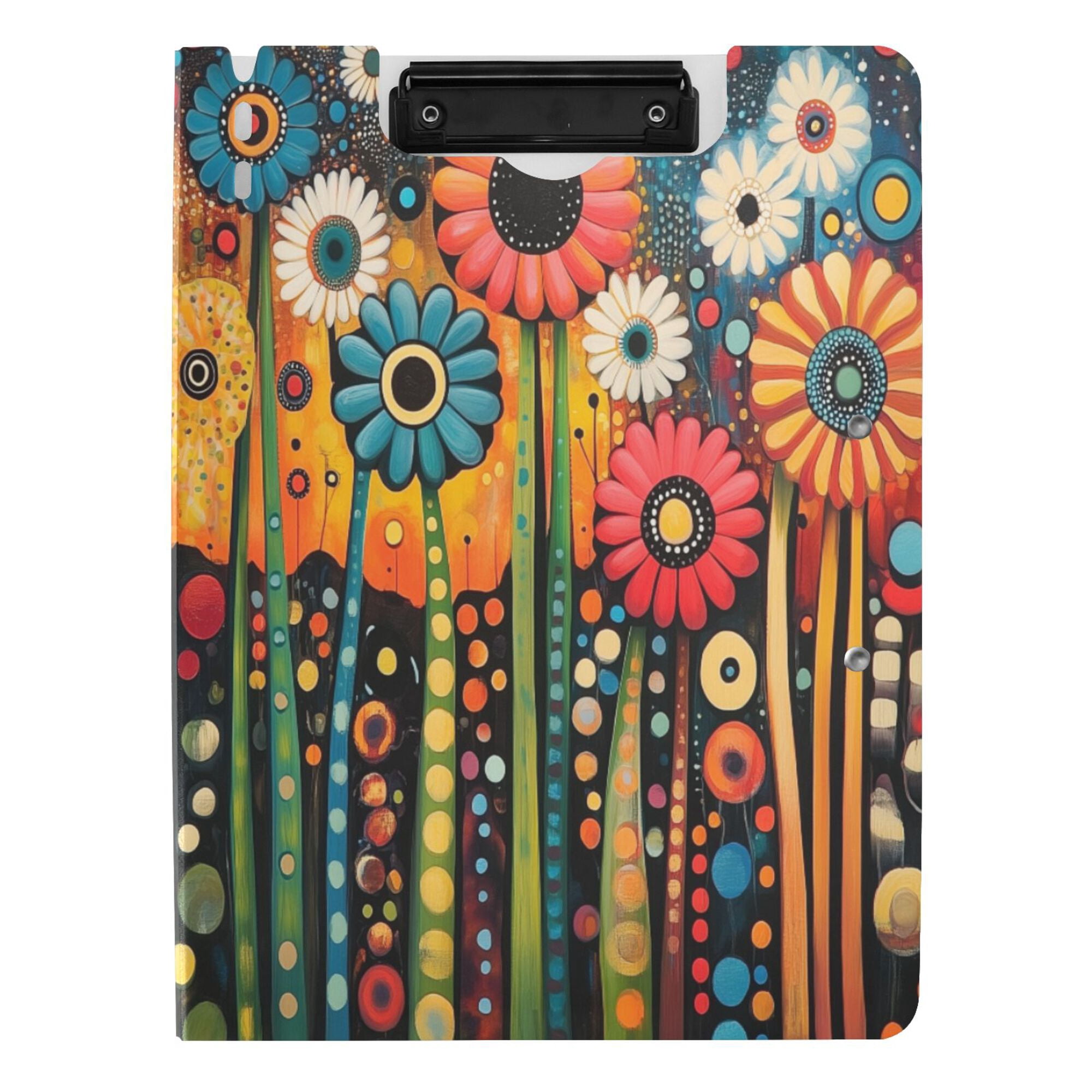 FORMRS A4 Clipboard Folder with Pen Holder Horizontal Foldable School Office Binder, Red Colorful Flowers with Dots
