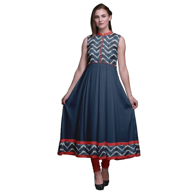 Bimba Kurtis Indigo Blue2 Shibori Indiennes pour Femmes, Anarkali Prêt-à-Porter Uni, Robe Imprimée Kurti Indienne XXX-Large