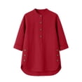 thumbnail image 6 of ClodeEU Women's Linen 3/4 Sleeve Crewneck Button Shirt with Side Slit,Solid Color Casual Summer Top Red,Women's Plus XXL, 6 of 9