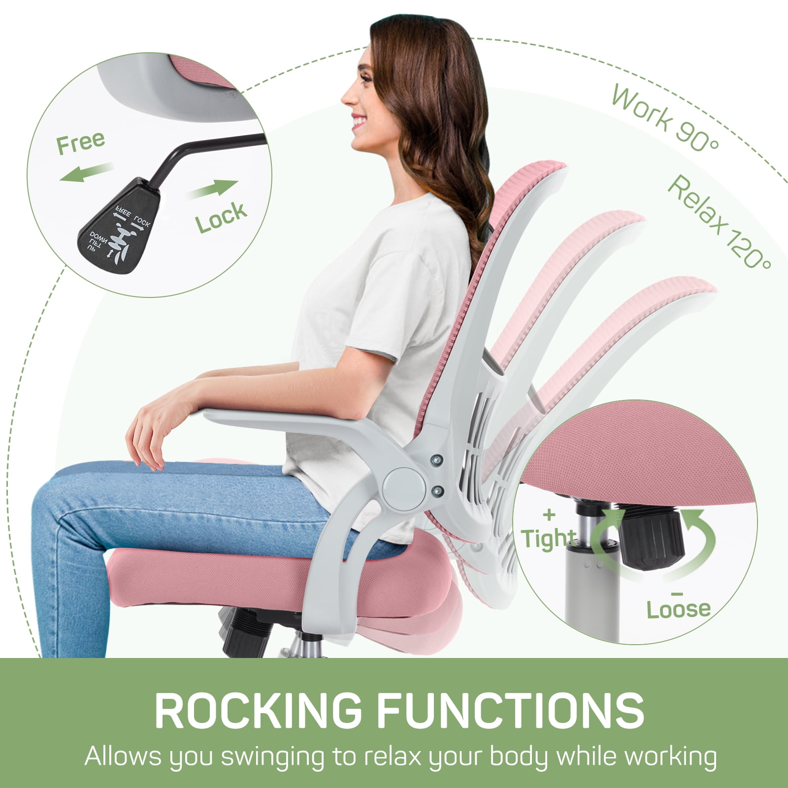 Casabay Office Chair, Ergonomic Mesh Desk Rolling Work Swivel Task Chairs with Flip-up Armrests, Comfortable Lumbar Support, for Home, Bedroom, Study