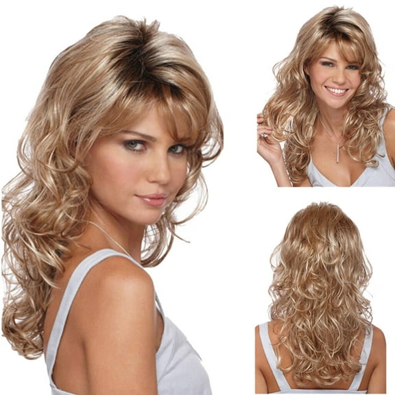 DOPI Human Hair Wigs For Women Black Color Natural Lace Hair Fashion Women Synthetic Hair Wig Brown Long Gold Wavy Full Wigs Party Hair Wig