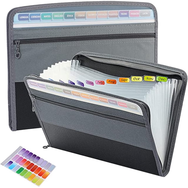 Bolsas Expandibles Clasificador de Documentos A4 Tipo Acordeón 13 Bolsillos con Cremallera Gris