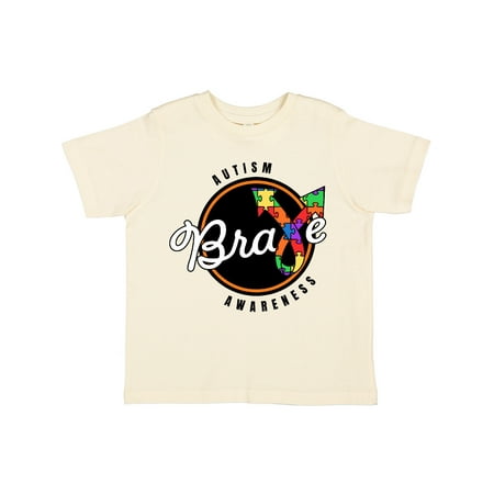 

Inktastic Autism Awareness Brave with Puzzle Piece Ribbon Gift Toddler Boy or Toddler Girl T-Shirt