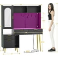 thumbnail image 2 of Homieasy 48'' Makeup Vanity with Hutch, White Bedroom Vanity with Charging Station and LED, Tall Vanity Table with Pegboard, Mirror, 5 Big Drawers & Shelves, Cabinet, Bedroom Dressing Tables, Black, 2 of 6