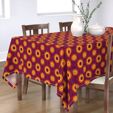 

Cotton Sateen Tablecloth 70 x 144 - Sunset Squares Vintage Retro Funky Hippie Crochet Print Custom Table Linens by Spoonflower