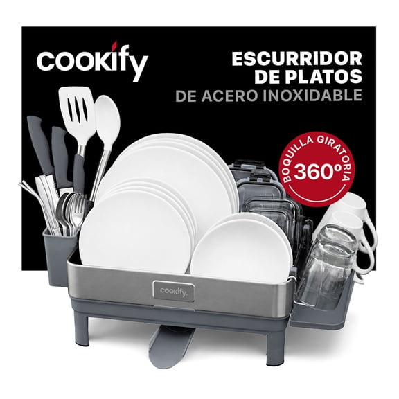 Escurridor de Trastes de Acero Inoxidable Cookify con Boquilla Giratoria 360º