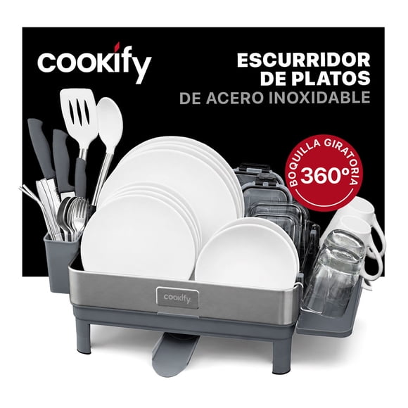 Escurridor de Trastes de Acero Inoxidable Cookify con Boquilla Giratoria 360º