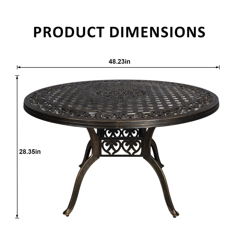 48 inch round patio table with umbrella hole VICLLAX 47.2" for 6, All Weather Metal Outdoor Dining Table Adjustable Hole, Walnut Wood-Like Tabletop : Patio, Lawn & Garden 1.88 umbrella hole (umbrella sold separately) Woodard Deluxe 48-Inch Round Obscure
