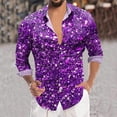 thumbnail image 4 of HXWCHs Men's Sequin Digital 3D Printed Long Sleeve Lapel Button Down Dress Shirt top for Party M Purple, 4 of 4