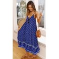 thumbnail image 2 of Robes pour Femmes Floral Réglable Spaghetti Sangle V Cou Boho Longue Maxi Robe Été Plage Flowy Ethnique Robe de Soleil, 2 of 6
