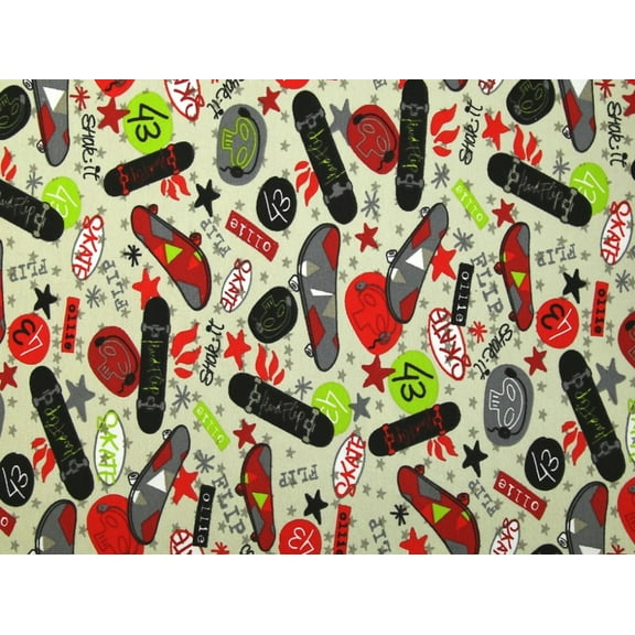 Skateboard Print Stretch Jersey Knit Dress Fabric Beige - per yard