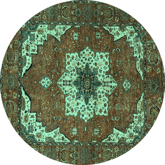 Ahgly Company Indoor Round Persian Turquoise Blue Traditional Area Rugs, 6' Round