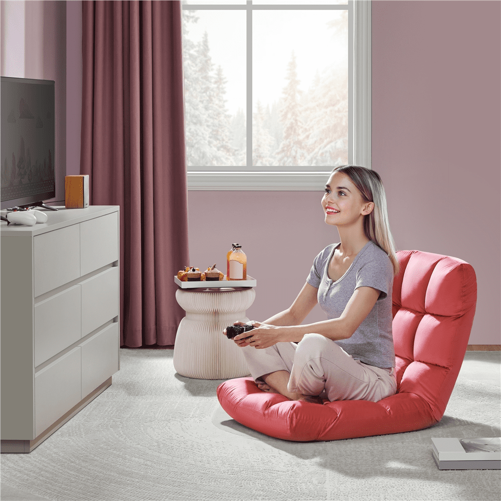 Alden Design Floor Folding Gaming Sofa with 14 Adjustable Positions, Pink