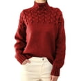 thumbnail image 1 of Multitrust Women's Autumn Loose Knitwear, Solid Color Cable Braiding Long Sleeve High Neck Casual Fashion Sweater, 1 of 2