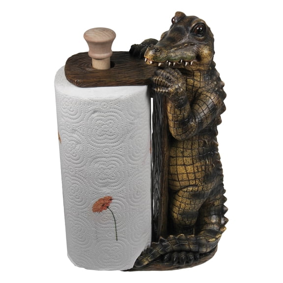 Rivers Edge Products Countertop Paper Towel Holder, Unique Resin and Wood Paper Towel Holder, Novelty Napkin Roll Holder for Counter, Giftable Animal Paper Towel Stand, Alligator
