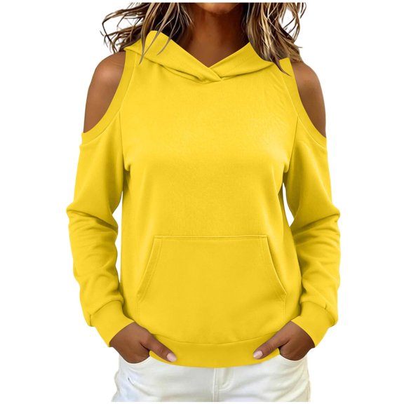 Posijego Women's Trendy Sweatshirt Cold Shoulder Long Sleeve Pullover Hoodie Athletic Casual Sweatshirts with Pocket