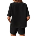 thumbnail image 2 of Hanerdun Women Pajama Set Female 2PCS Pjs Loungewear Short Sleeve Sleepwear Black 2XL, 2 of 5