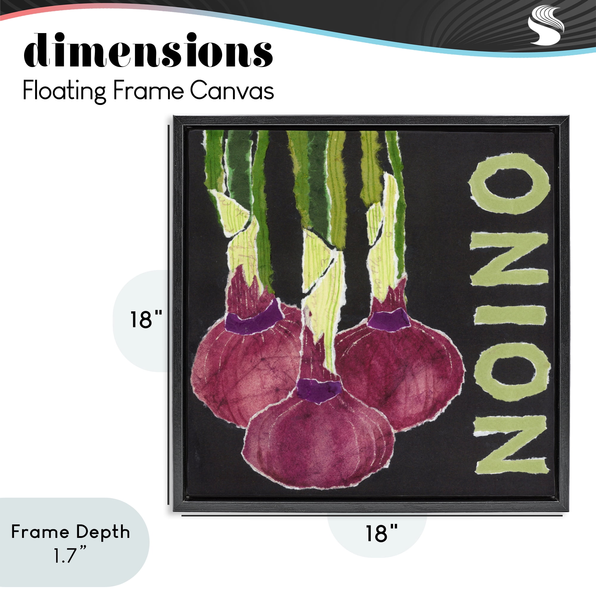 Stupell Industries Collaged Garden Onion Black Framed Floater Canvas Wall Art, design by Nancy Overton