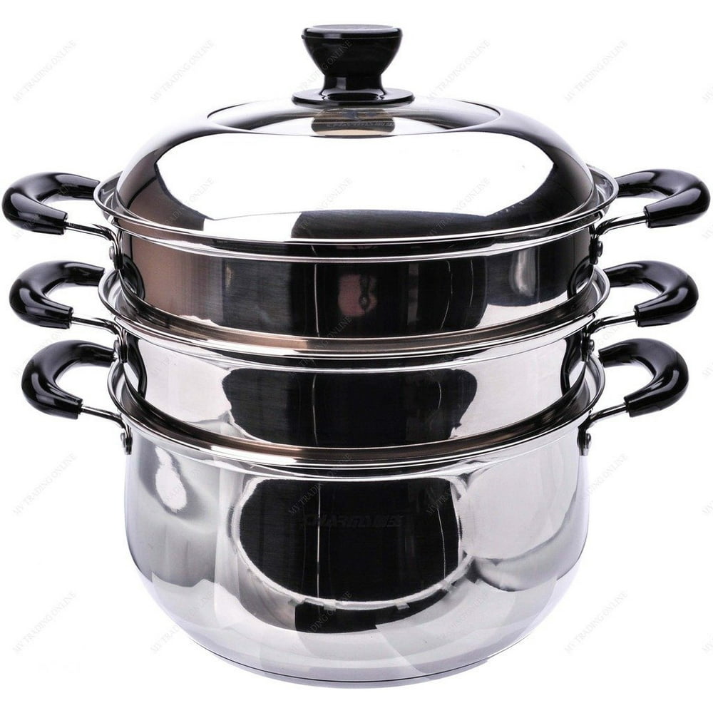 M V Trading S7326A Stainless Steel 3 Tier Steamer Clad Base And 