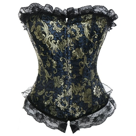 

VASLANDA Women s Lace Up Boned Sexy Plus Size Overbust Corset Bustier Top with G-String