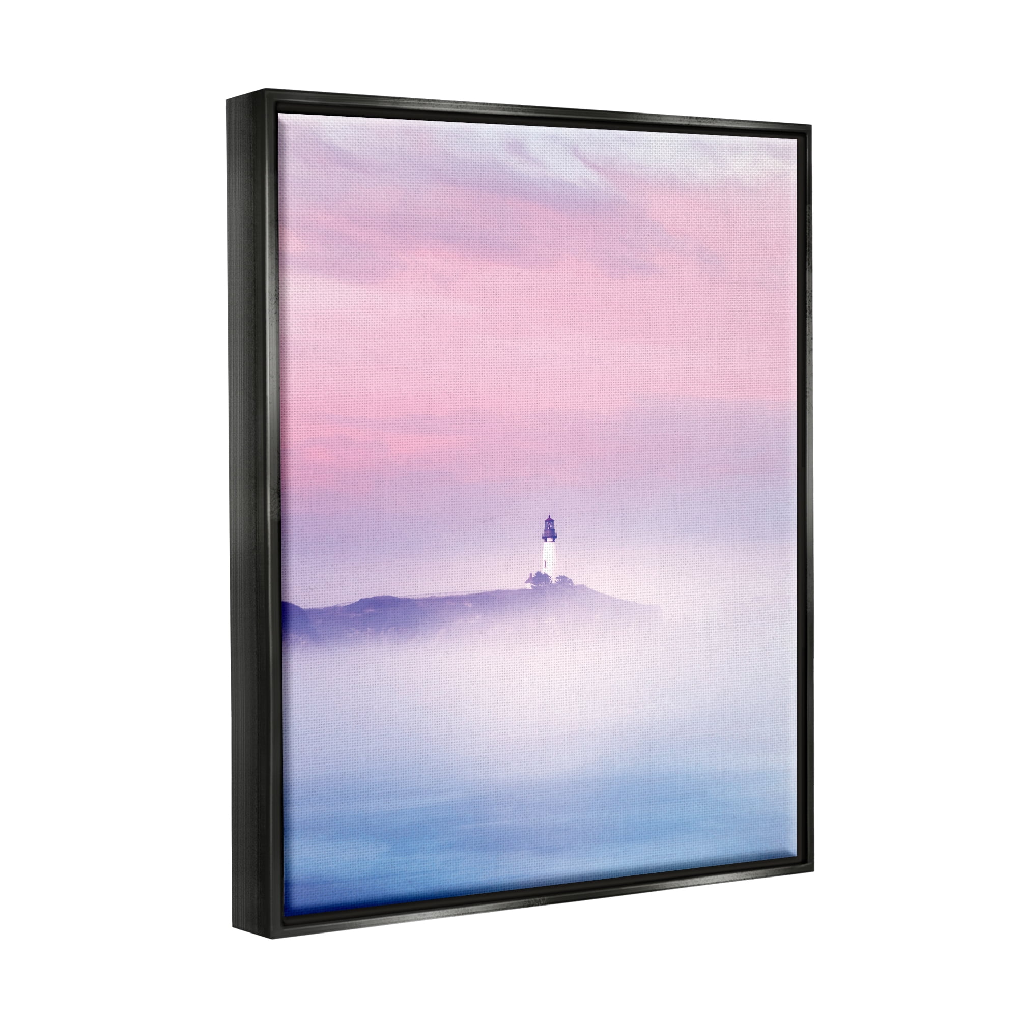 Stupell Industries Foggy Pink & Purple Lighthouse Sky Coastal Photography Black Floater Framed Art Print Wall Art