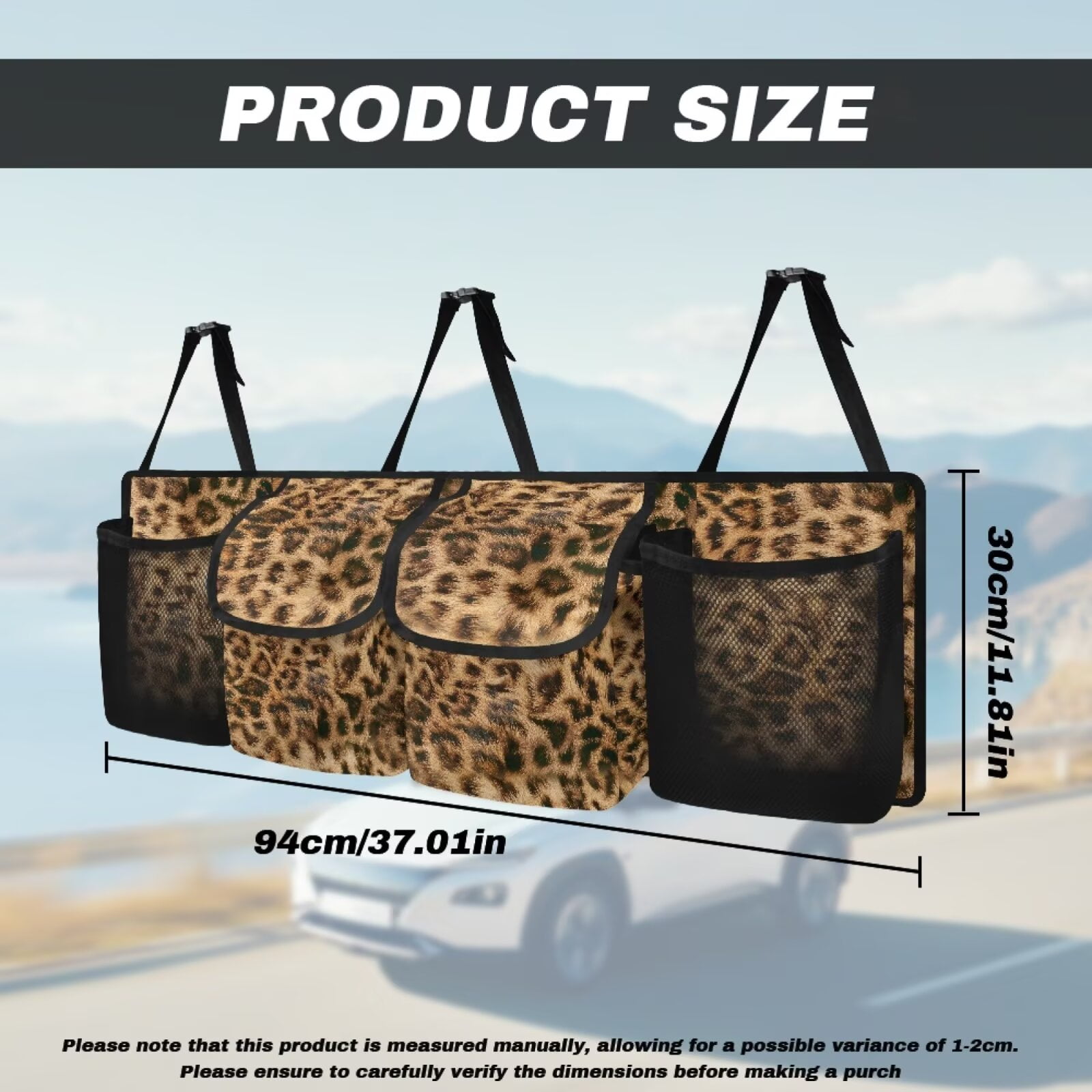 KUIFORTI Car Trunk Organizer Brown Leopard Print Car Storage Organizer Stylish Back of Car Seat Organizer, Breathable Car Trunk Organizer for Sedan, SUV, Trucks, Van