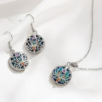 Flower Crystal Tree Of Life Pendant Necklace Earrings