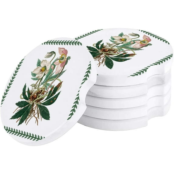 FMSHPON Plant Flowers Spring Leaf Border Set of 4 Car Coaster for Drinks, Absorbent Ceramic Stone Coasters Cup Mat with Cork Base for Home Kitchen Room Coffee Table Bar Decor