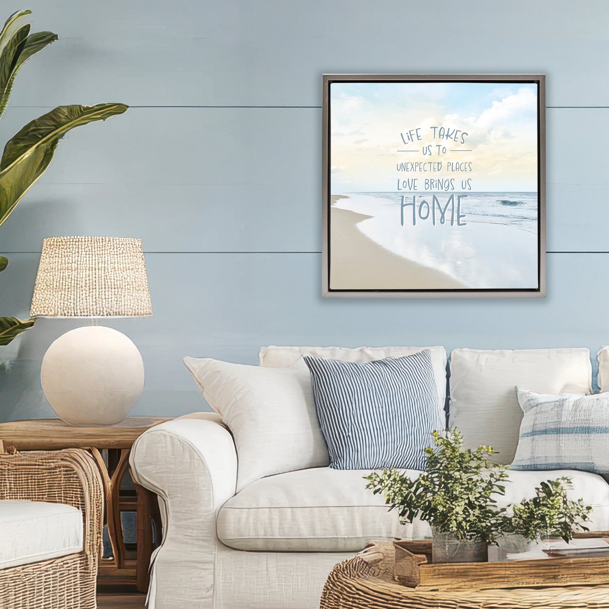 Stupell Industries Love Brings Us Home Inspiration Gray Framed Floater Canvas Wall Art, design by Natalie Carpentieri