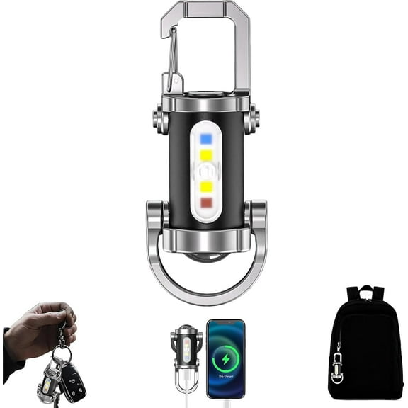 Portable Rechargeable Bright Keychain Flashlight Phone Charger, 1200lm Keychain Flashlights, USB Rechargeable, 7 Lighting Modes, Waterproof Design for Camping Hiking Outdoor Activities