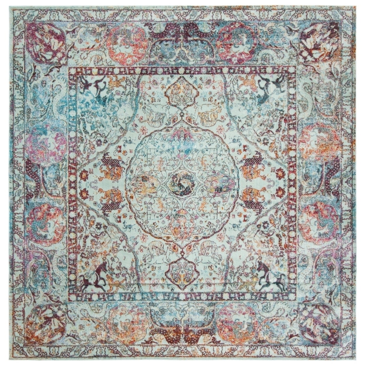 SAFAVIEH Luxor Jenny Floral Bordered Area Rug, Turquoise/Aqua, 5'3" x 7'7"