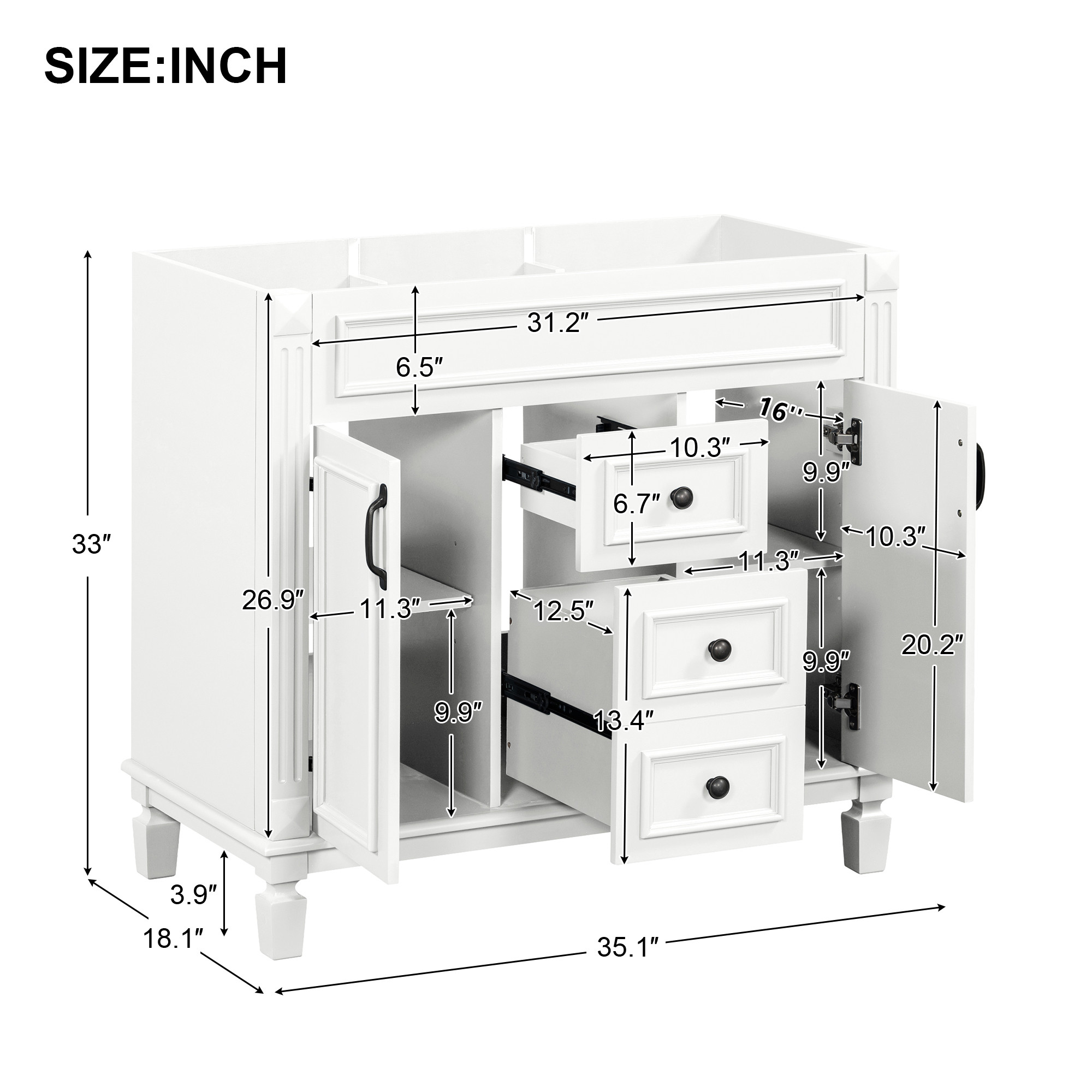 Euroco 36'' Bathroom Vanity without Top Sink, Cabinet only, Modern Bathroom Storage Cabinet with 2 Soft Closing Doors and 2 Drawers